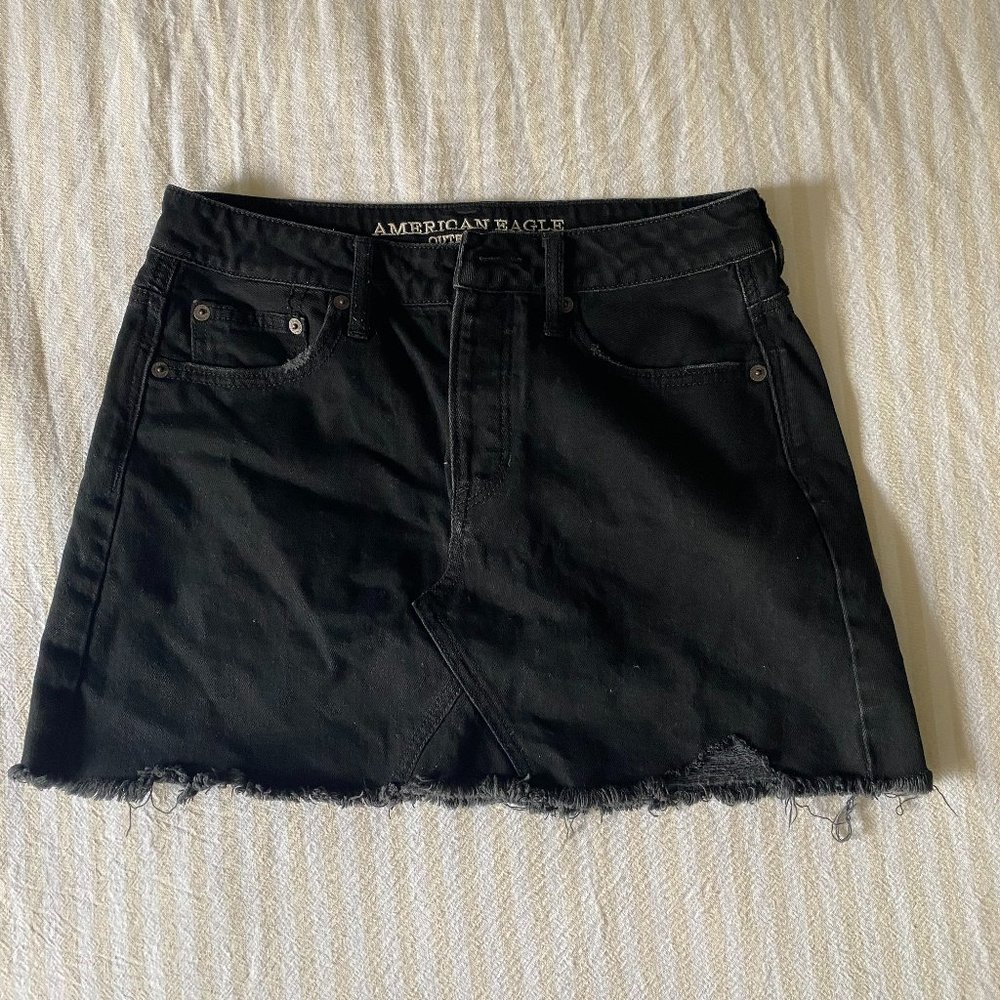 American Eagle, black denim mini skirt